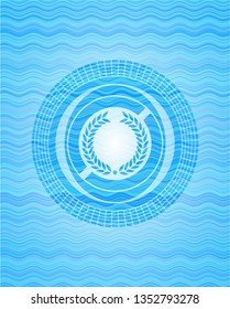 laurel wreath icon inside water wave style emblem.