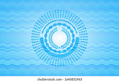laurel wreath icon inside water wave concept style badge.