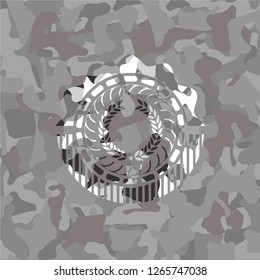 laurel wreath icon on grey camo pattern