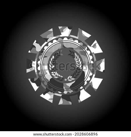 laurel wreath icon on grey camo texture. 