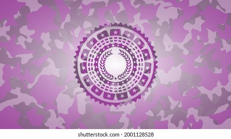 laurel wreath icon on pink camo pattern. 