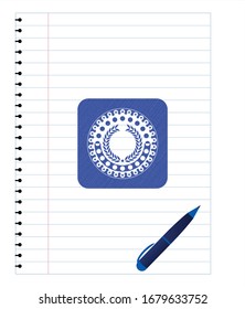 laurel wreath icon pen effect. Blue ink. Vector Illustration. Detailed.