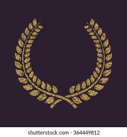 The laurel wreath icon. Prize and reward, honors symbol. Flat Vector illustration. Gold sparkles and glitter