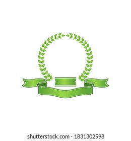 laurel wreath icon with ribbon label, symbol, vector illustration