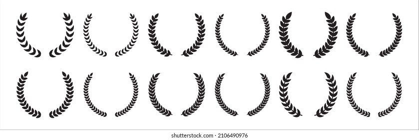 Laurel wreath icon set. Assorted foliage and wheat wreath vector icons set. Round leaf wreath design for trophy crest, award and achievement border. Vector illustration