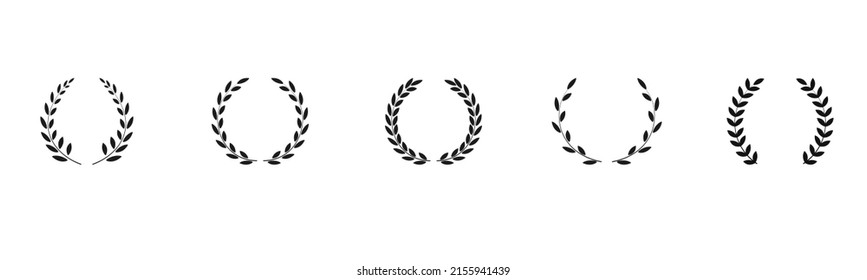 Laurel wreath icon set. Assorted foliage and wheat wreath vector icons set. Award chaplet sign symbol. Vector illustration.