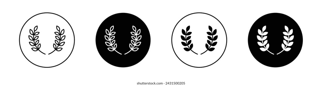 Laurel Wreath Icon Set. Award Olive Victory Vector Symbol in a Black Filled and Outlined Style. Triumph Crown Sign.