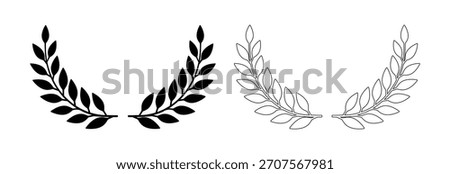 Laurel wreath icon set, award symbol with leaf and branch in a circle. Greek vector logo, emblem for the winner, trophy crest frame