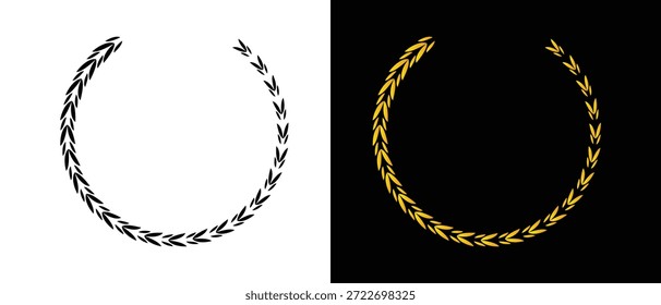 Lorbeerkranz-Symbolsatz. schwarz-goldener Lorbeerkranz Ikonensatz. Blumensymbolsatz.