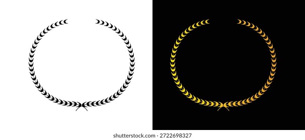 Lorbeerkranz-Symbolsatz. schwarz-goldener Lorbeerkranz Ikonensatz. Blumensymbolsatz.