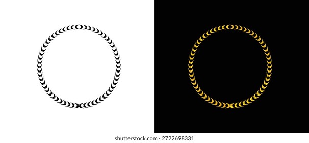 Lorbeerkranz-Symbolsatz. schwarz-goldener Lorbeerkranz Ikonensatz. Blumensymbolsatz.