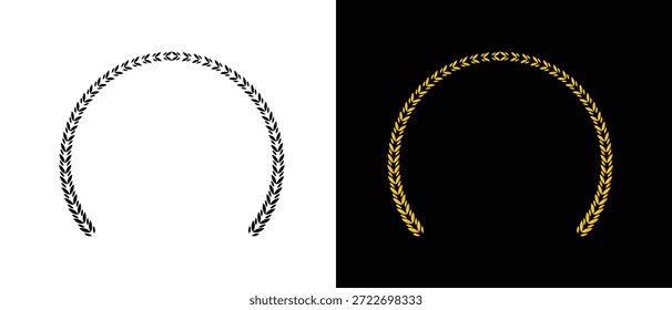 Lorbeerkranz-Symbolsatz. schwarz-goldener Lorbeerkranz Ikonensatz. Blumensymbolsatz.