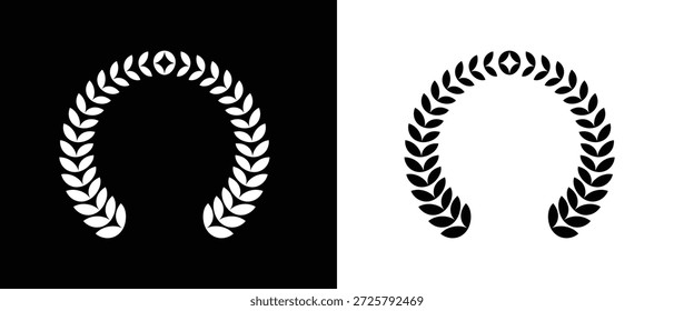 Lorbeerkranz-Symbolsatz. schwarz-goldener Lorbeerkranz Ikonensatz. Blumensymbolsatz.