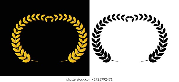 Lorbeerkranz-Symbolsatz. schwarz-goldener Lorbeerkranz Ikonensatz. Blumensymbolsatz.