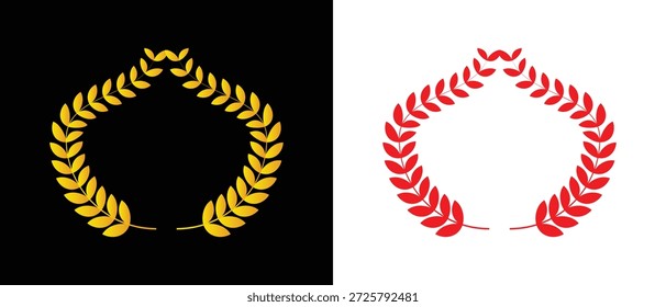 Lorbeerkranz-Symbolsatz. schwarz-goldener Lorbeerkranz Ikonensatz. Blumensymbolsatz.