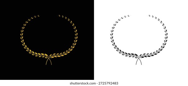 Lorbeerkranz-Symbolsatz. schwarz-goldener Lorbeerkranz Ikonensatz. Blumensymbolsatz.