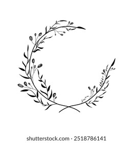Laurel wreath icon set Collection of black round flower branches