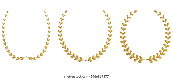 Lorbeerkranz-Icon-Set. Lorbeerkranz mit heraldischem Pokal-Wappen, Medaille, Rahmen, Preis, Gewinner-Runde-Emblem. Lorbeerkranz auf weißem Hintergrund. Vektorillustration.