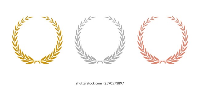 Laurel wreath icon set. Leaf floral luxury champion emblem icon set. Circle Leaf Award for Winner Glyph Pictogram