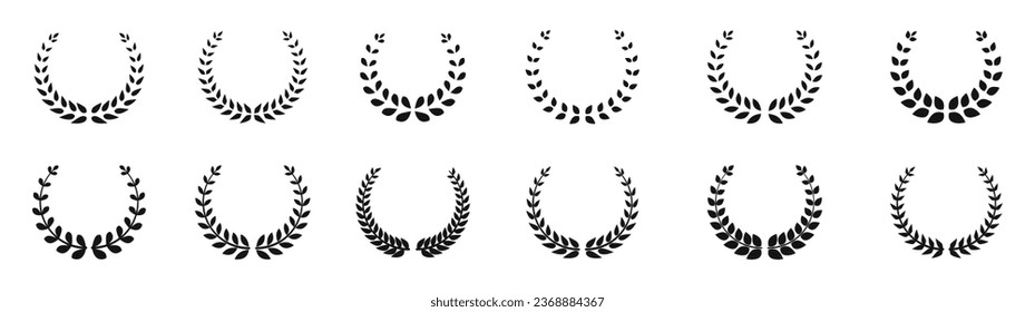  Laurel wreath icon set. Leaves branch icons. Silhouette style vector icons.
