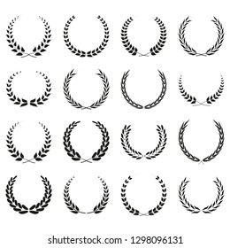 Laurel wreath icon set. Vintage circle frames collection with branches. Vector illustration. 