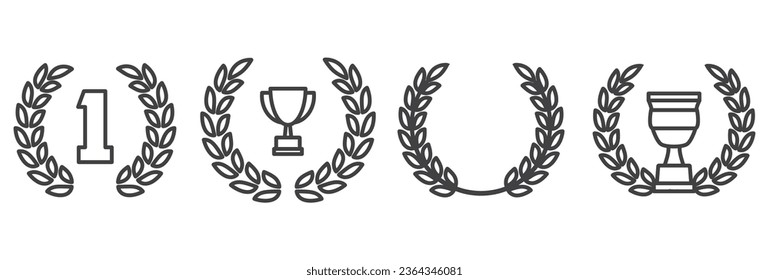 Laurel wreath icon set, winner award set vector illustration. insignia emblem decoration design, triumph honor champion prize isolated on white background. winning icons.