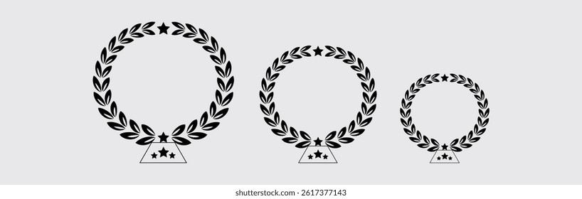 laurel wreath icon set, wreaths and branches with leaves. Hand drawing laurel wreaths and branches collection. Laurels wreaths