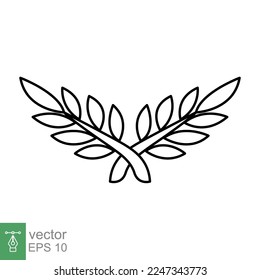 Laurel, Kranzsymbol. Einfache Kontur. Symbol des Sieges, Gewinnerpreis, Ast und Blätter, römisches Konzept. Line Vektorgrafik-Design einzeln auf weißem Hintergrund. EPS10.
