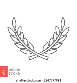 Laurel, wreath icon. Simple outline style. Symbol of victory, winner award, branch and leaves, roman concept. Line vector illustration design isolated on white background. Editable stroke EPS 10.