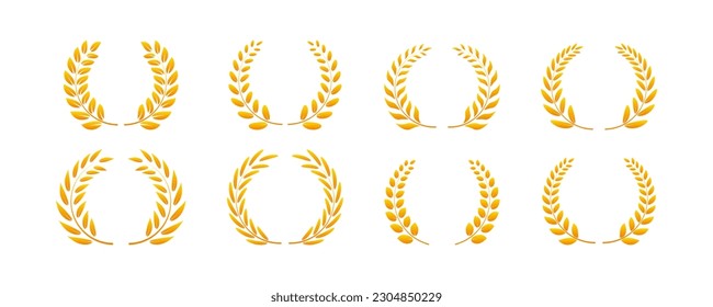 Laurel wreath icon. Symbol of victory, achievement, honor, quality product, or success. Gold template logo design with wreath laurel. Vector illustration