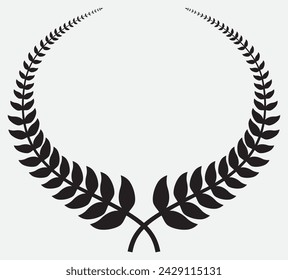  laurel wreath icon - symbol of victory and achievement. Vintage design element for medals, awards, coat of arms or anniversary logo. Gray silhouette isolated on white background. Vector illustration