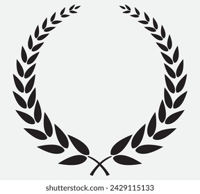  laurel wreath icon - symbol of victory and achievement. Vintage design element for medals, awards, coat of arms or anniversary logo. Gray silhouette isolated on white background. Vector illustration