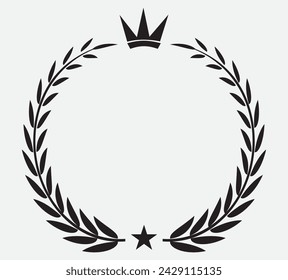  laurel wreath icon - symbol of victory and achievement. Vintage design element for medals, awards, coat of arms or anniversary logo. Gray silhouette isolated on white background. Vector illustration