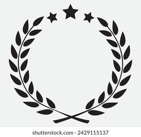  laurel wreath icon - symbol of victory and achievement. Vintage design element for medals, awards, coat of arms or anniversary logo. Gray silhouette isolated on white background. Vector illustration