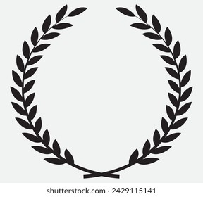  laurel wreath icon - symbol of victory and achievement. Vintage design element for medals, awards, coat of arms or anniversary logo. Gray silhouette isolated on white background. Vector illustration
