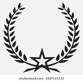  laurel wreath icon - symbol of victory and achievement. Vintage design element for medals, awards, coat of arms or anniversary logo. Gray silhouette isolated on white background. Vector illustration