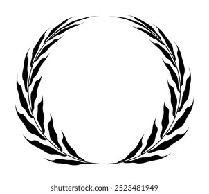 A laurel wreath icon. Symbol of victory and achievement. Vintage design element for medals, awards coat of arms or anniversary logo. Black silhouette isolated on transparent background. Ornate victory