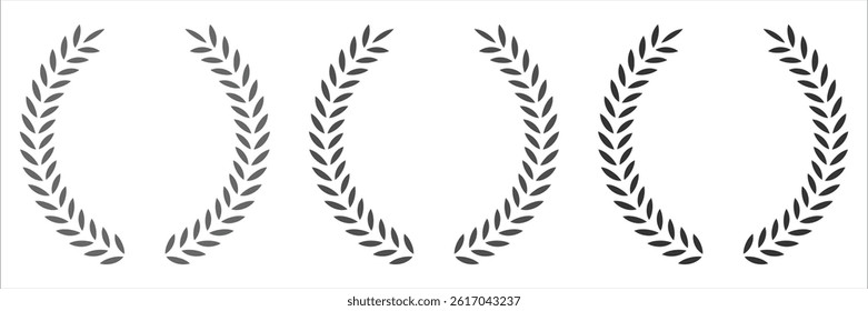 Laurel wreath icon, vector set. Black logo design with wreath laurel. Vector laurels set. Greek olive branch award vector, illustration.
