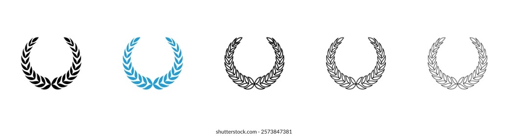 Laurel wreath icons in filled and 3 stroke weights