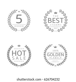 Laurel wreath icons. Five stars, the Best, Hot sale, Golden label