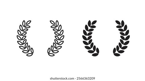Laurel wreath icons in line stroke and flat versions