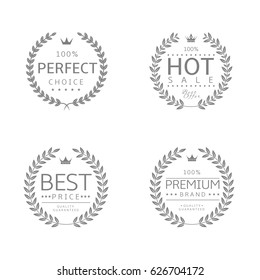 Laurel wreath icons. Perfect choice, Best price, Hot sale, Premium brand