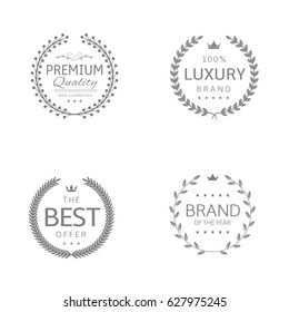 Laurel wreath icons. Premium quality, Luxury brand, Brand of the year, Best offer