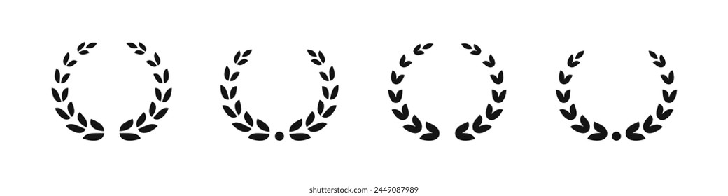 Laurel wreath icons. Simple black laurel wreath vector icon set. Set black silhouette circular laurel foliate, wheat and oak wreaths.