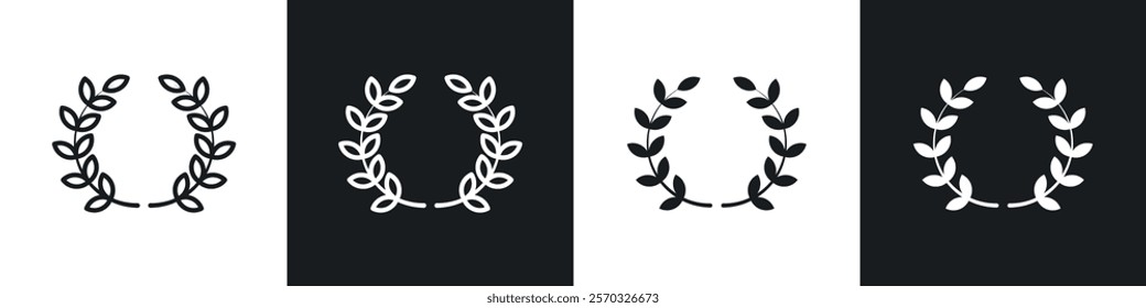 Laurel wreath icons vectors set in black. line and flat versions