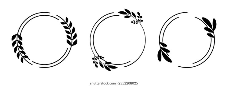 Laurel wreath leaf circle template set for frame border backgrounds and text designs in black color. Vintage laurel wreaths collection. laurel wreath circle frames. Vector illustration.