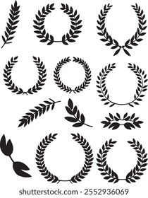 Laurel wreath leaf logo with leaves set vector 