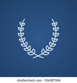 Icono de la línea de la corona de Laurel para web, móviles e infografías. Icono azul claro del vector aislado en fondo azul.