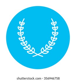 Laurel wreath line icon for web, mobile and infographics. Vector white icon on the light blue circle isolated on white background.