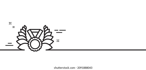 Laurel wreath line icon. Winner medal symbol. Prize award sign. Minimal line illustration background. Laureate medal line icon pattern banner. White web template concept. Vector